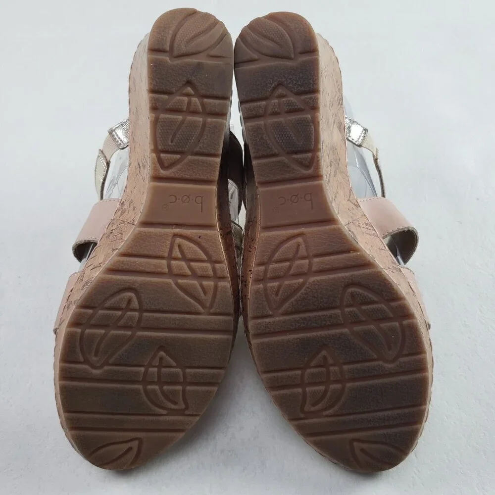 Born BOC Cork Wedge Sandal Womens 9 Brown Leather Open Toe Strappy Slip On